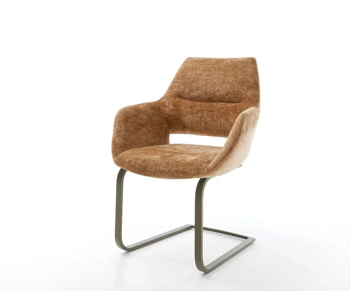 Freischwinger Yago-Flex mit Armlehnen Chenille Rost Freischwinger flach Effektfinish Titan Taschenfederkern