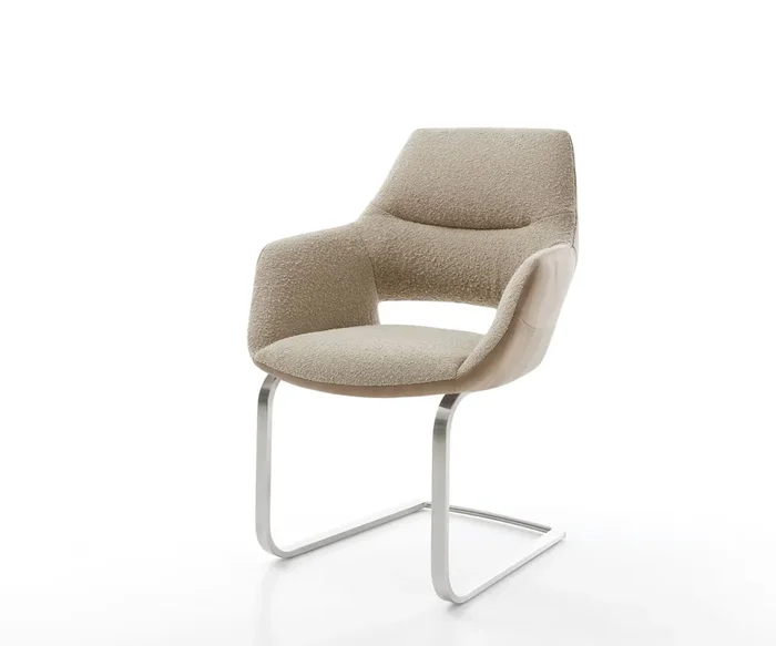 Freischwinger Yago-Flex mit Armlehnen Materialmix Schlamm Freischwinger flach Edelstahl Taschenfederkern