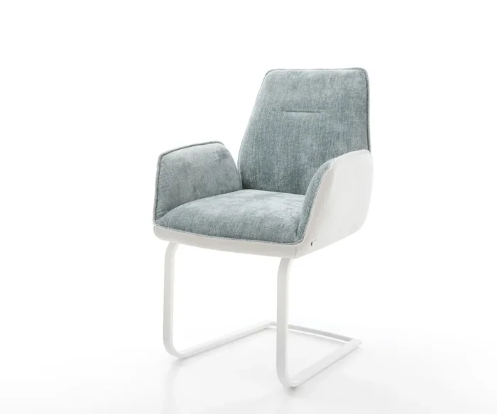 Freischwinger Zoa-Flex Materialmix Echtleder Weiß-Pastellblau Freischwinger flach Weiß Taschenfederkern