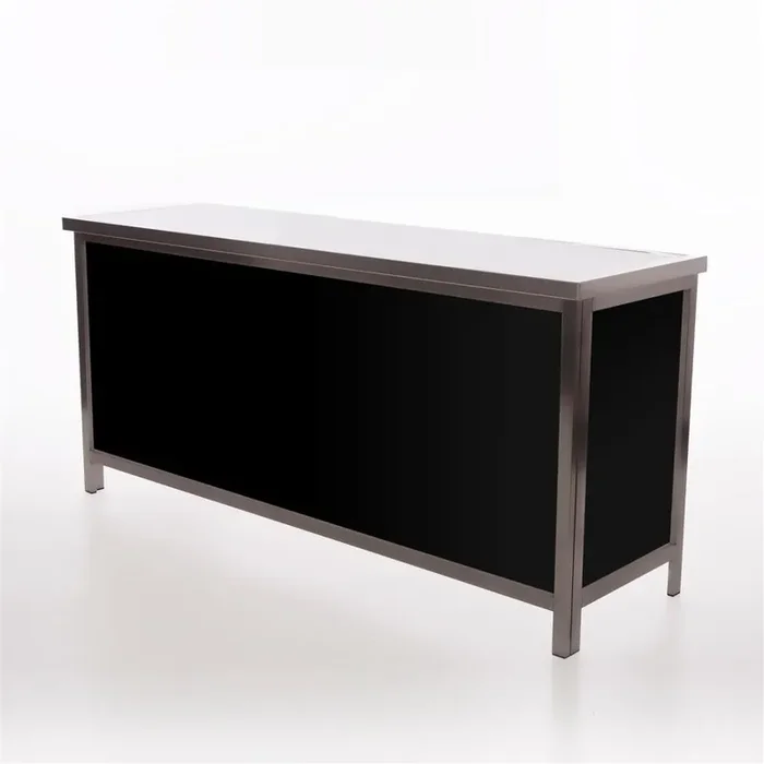 GDW folding counter made of stainless steel with Dibond fronts (black) 2000x600x900mm and stainless steel cover (CNS) with beaded edge, leather-grained, without basin cut-out
