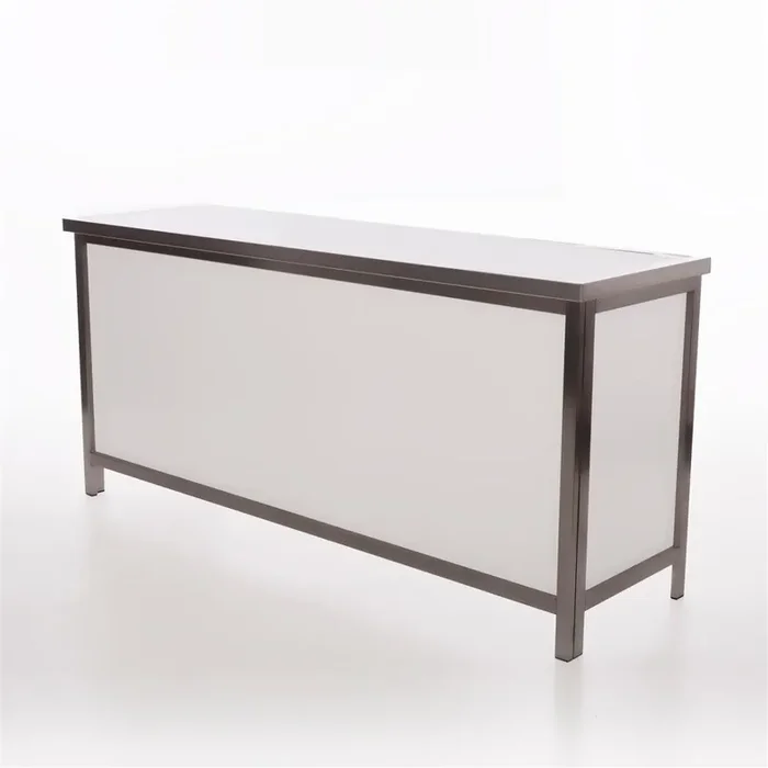 GDW folding counter made of stainless steel with Dibond fronts (white) 2000x700x900mm and stainless steel cover (CNS) with beaded edge, leather grain finish, with basin cut-out