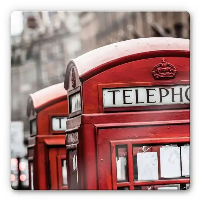 Glasbild Britische Telefonzelle – quadratisch