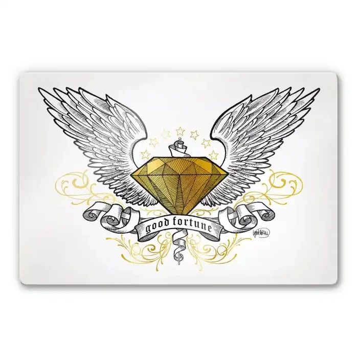 Glasbild LA Ink Diamant mit Flügeln