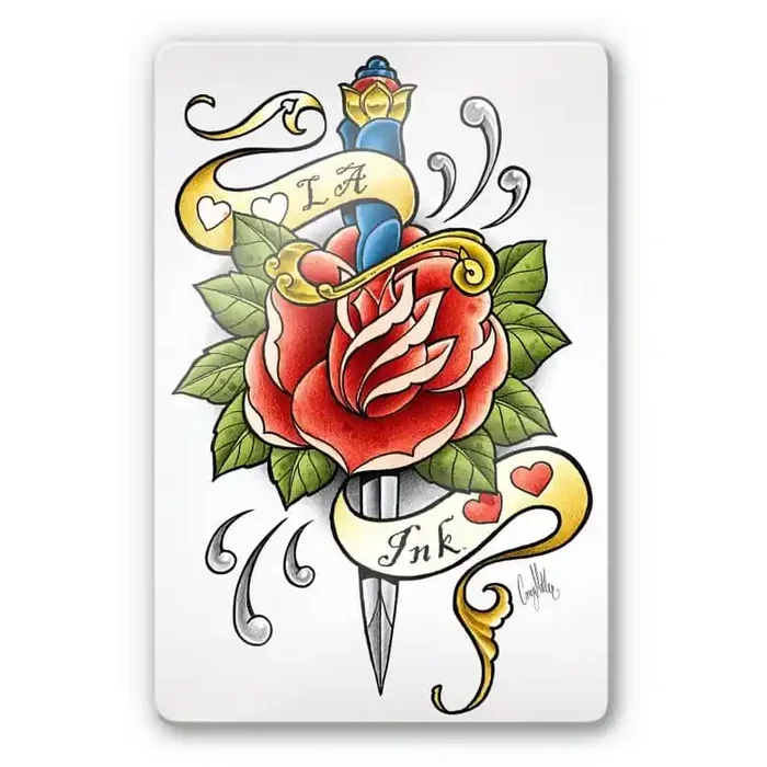 Glasbild LA Ink Dolch mit Rose