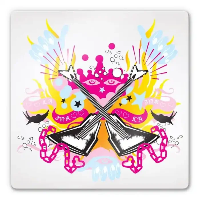 Glasbild LA Ink Gitarren im Farbchaos