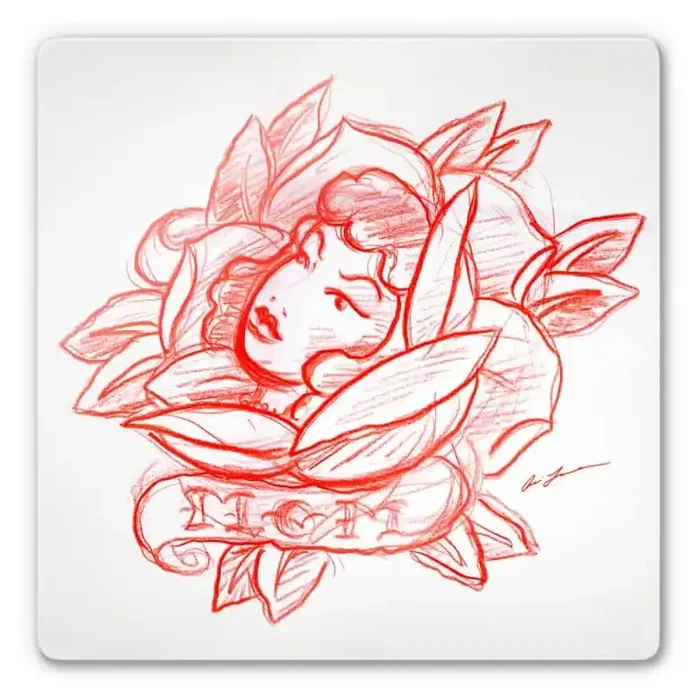 Glasbild Miami Ink Blütengesicht