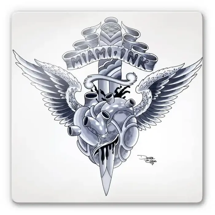 Glasbild Miami Ink Herz mit Dolch