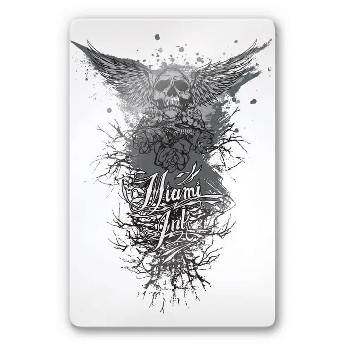 Glasbild Miami Ink Schädel mit Flügeln