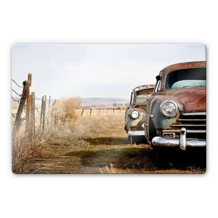 Glasbild Old Rusted Cars
