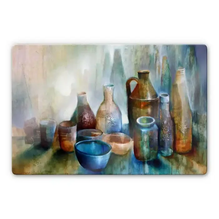 Glasbild Schmucker – Stillleben mit blauer Schale