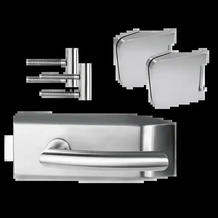 Glastürbeschlag Piatto inkl. Bänder – Edelstahl – Beschlagset für Glastüren – Erkelenz