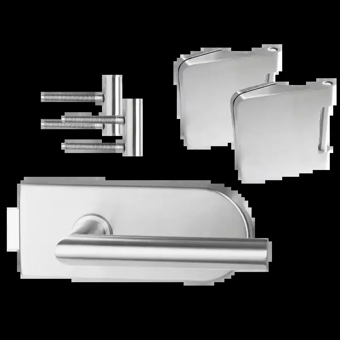 Glastürbeschlag Tondo inkl. Bänder – Edelstahl – Beschlagset für Glastüren – Erkelenz