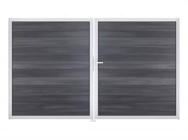 GrojaSolid BPC Steckzaun Doppeltor DIN Links Sonderbreite H 180cm steingrau EV1