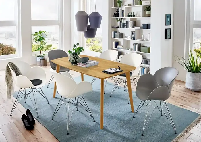 HARLEM Design Esstisch (mit massiver Tischplatte in Bootsform)