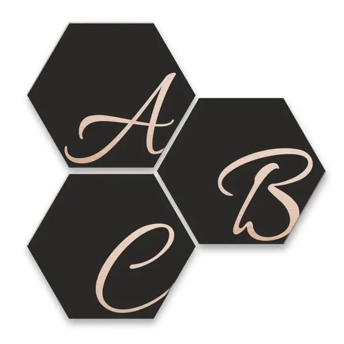 Hexagon Buchstaben – Alu-Dibond Kupfereffekt – Schwarz
