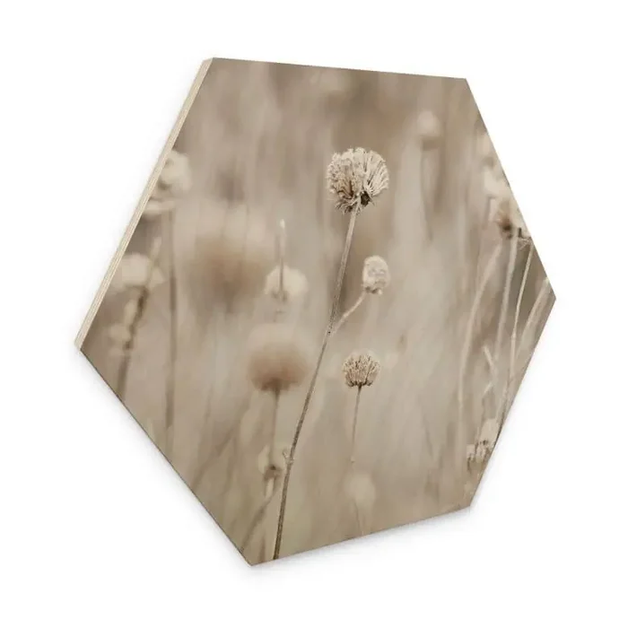 Hexagon Holzbild Getrocknete Blüten in sanften Tönen – Annie