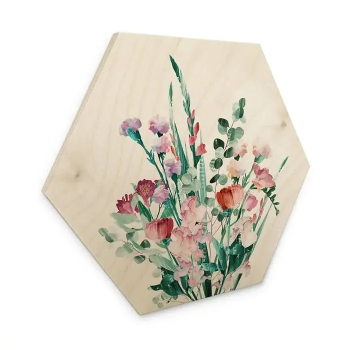 Hexagon Holzbild Wildblumen Bouquet im Frühling – Goed Blauw