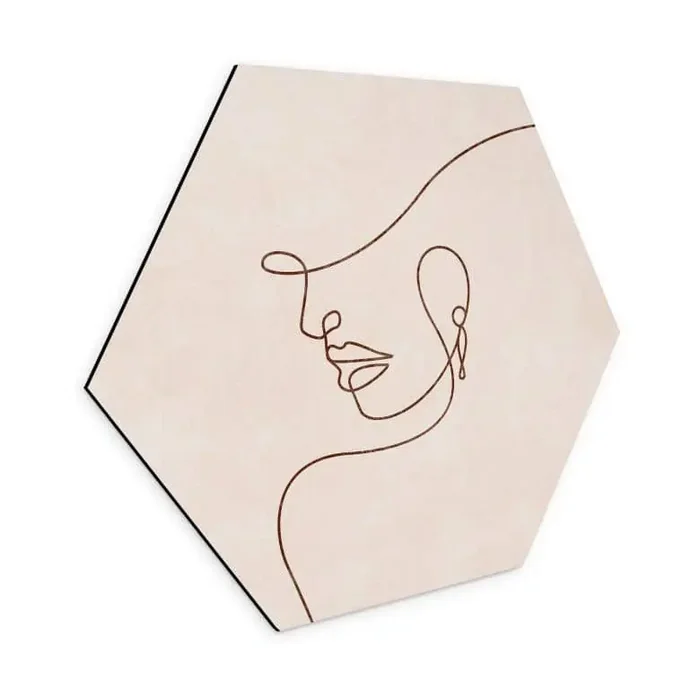 Hexagon Wandbild Zarte Konturen einer Frau – Line Art – Tunaboylu – Alu-Dibond