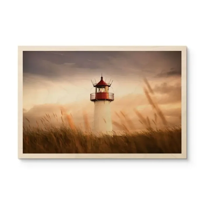 Holzbild Leuchtturm an der Küste von Sylt – Eisenmann