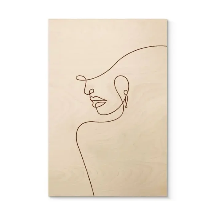 Holzbild Zarte Konturen einer Frau – Line Art – Tunaboylu