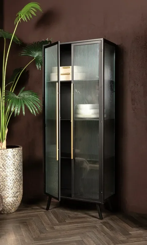 Industrial Vitrine Caeleen Metall mit geriffeltem Glas