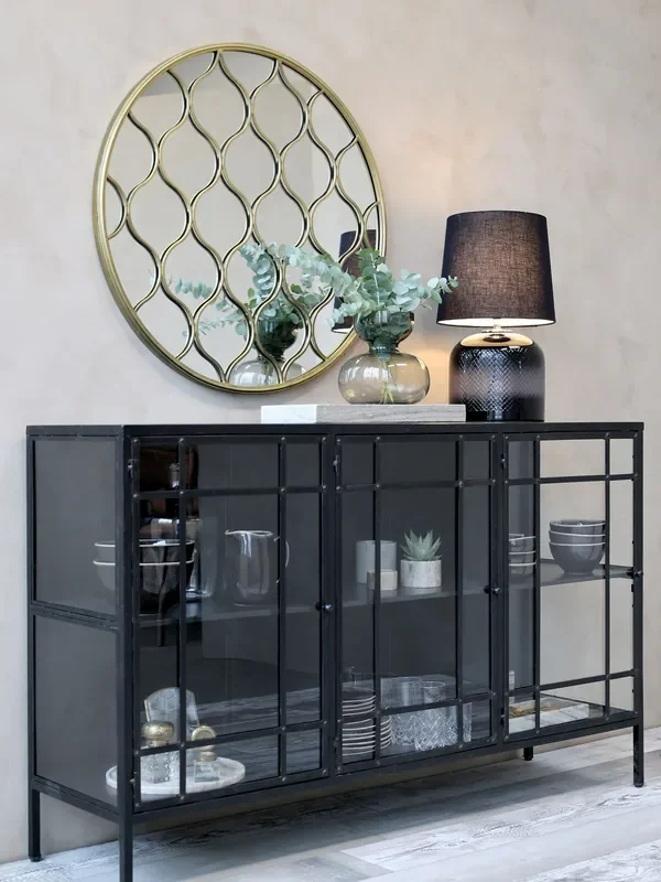 Industrial Vitrine Highboard Blacksmith Metall/Glas 3 Türen