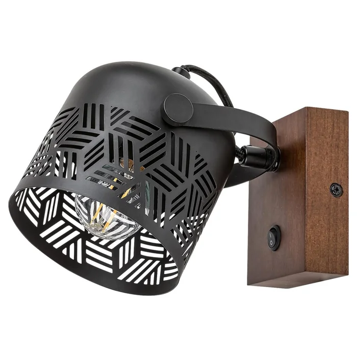 Innenlampe aus Metall und Holzbasis Walnuss mit Lampenschirm mit Schalter Rabalux Rotem E14 1x MAX 40W IP20 D11,6cm [Größe 16x19x14 cm]