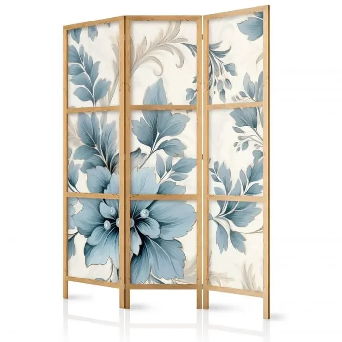 Japanischer Paravent, Raumteiler freistehend, Trennwand – Turquoise Retro Flowers