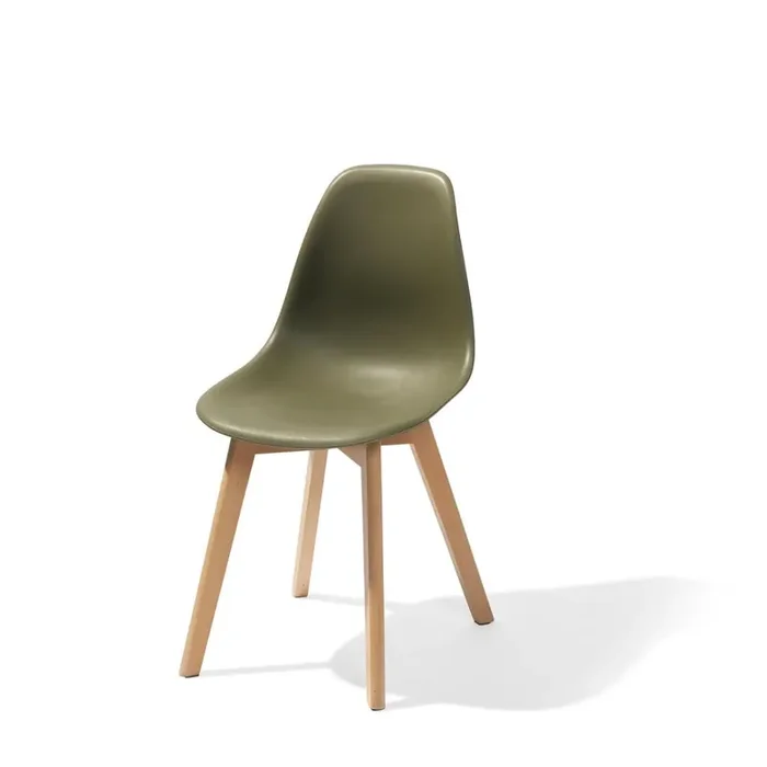 Keeve stacking chair green without armrests, birch wood frame and plastic seat, 47x53x83cm (WxDxH), 505F01SDG