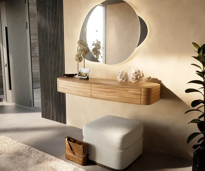 Konsolentisch Nagaru 125×40 cm Akazie Aura 2 Schubladen schwebend