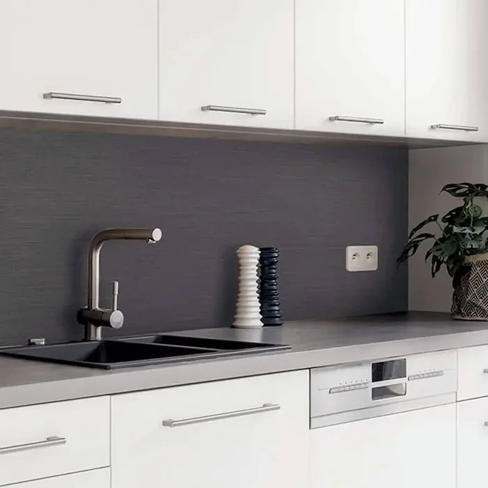 Küchenrückwand Spritzschutz Metalloptik gebürstet Anthrazit – Folie oder Aluverbund