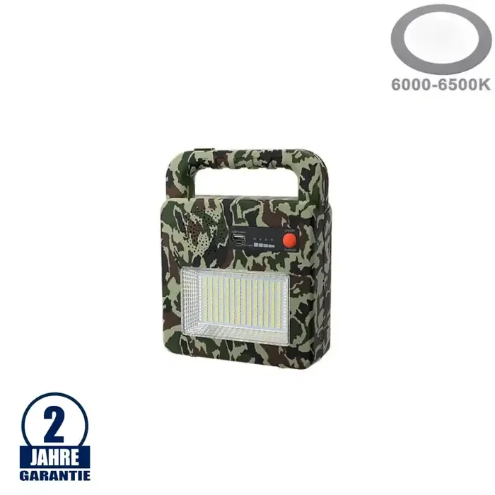 LED Solar-Fluter u. Bluetooth Lautsprecher mit Powerbankfunktion 3,7V 6Ah Tarnfarbe