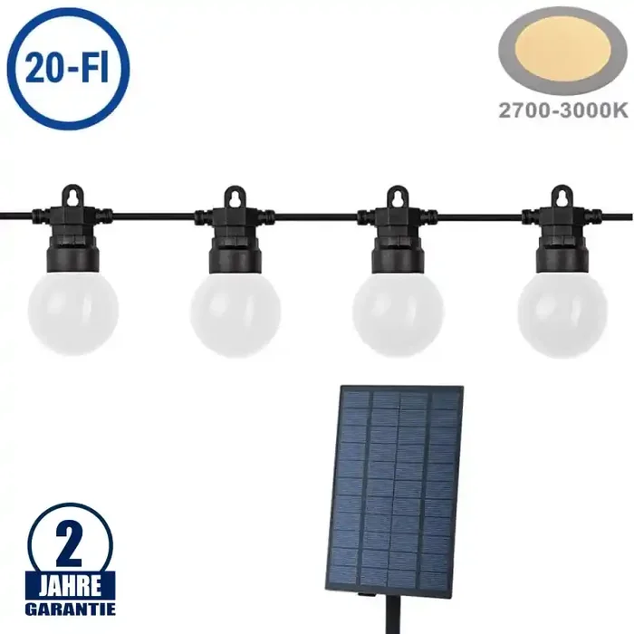 LED Solar-Lichterkette 20 Birnen matt 10m Warmweiß