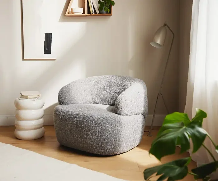 Loungesessel Nova 88×88 cm Bouclé Silbergrau