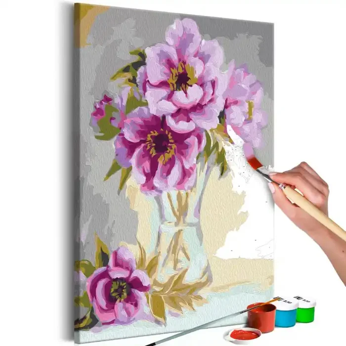 Malen nach Zahlen Leinwandbild – Blumen in einer Vase – 40×50 cm – mit Keilrahmen – bespannt