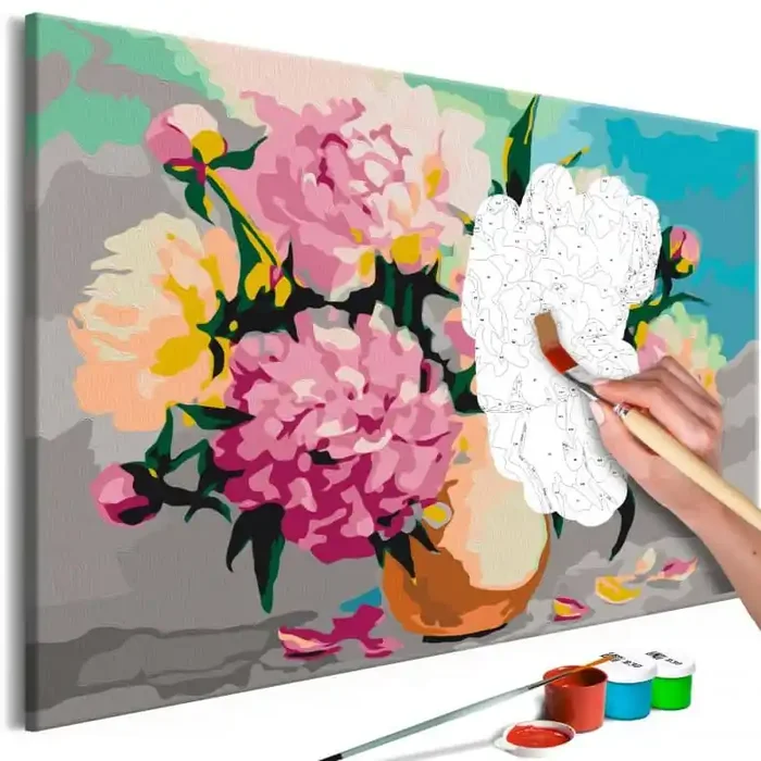 Malen nach Zahlen Leinwandbild – Blumen in einer Vase – 50×40 cm – mit Keilrahmen – bespannt