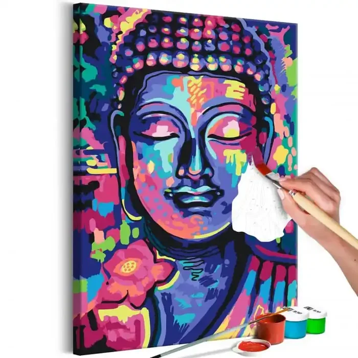 Malen nach Zahlen Leinwandbild – Buddha in schrillen Farben – 40×50 cm – mit Keilrahmen – bespannt