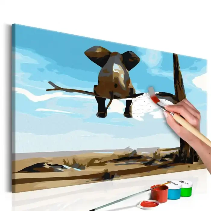 Malen nach Zahlen Leinwandbild – Elefant auf dem Baum – 50×40 cm – mit Keilrahmen – bespannt