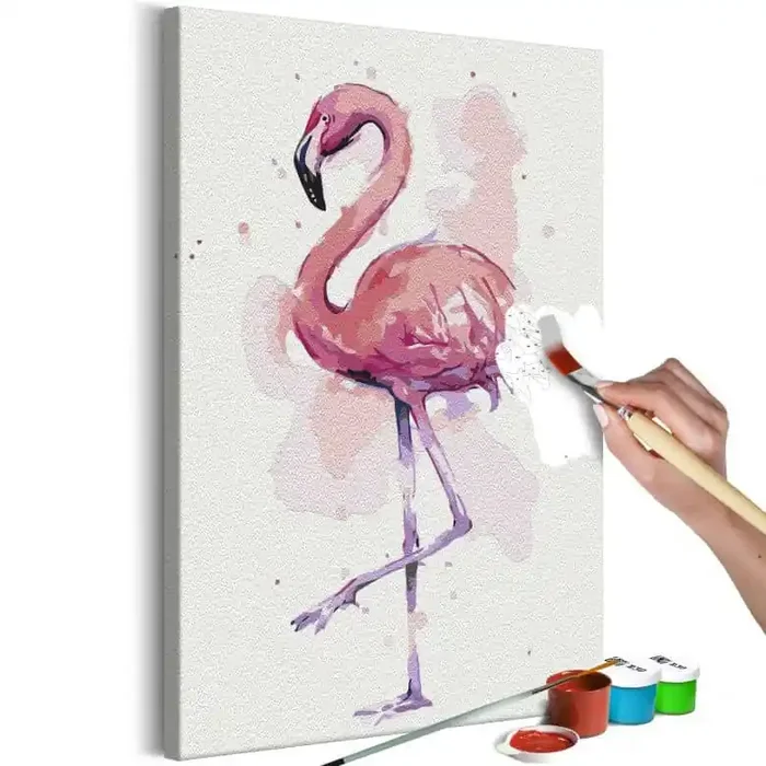 Malen nach Zahlen Leinwandbild – Freundlicher Flamingo – 40×50 cm – mit Keilrahmen – bespannt