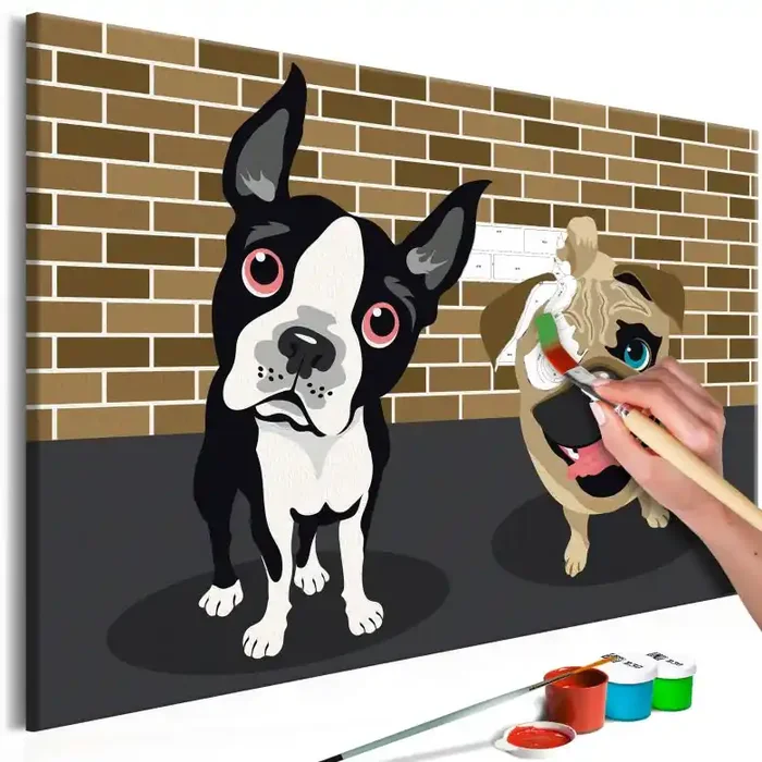 Malen nach Zahlen Leinwandbild – Niedliche Hunde – 50×40 cm – mit Keilrahmen – bespannt