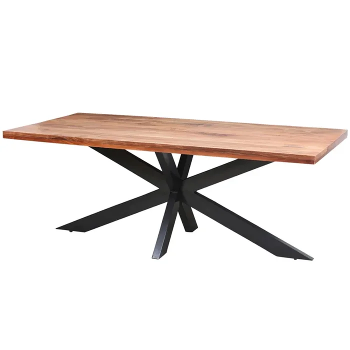 Massiver Esstisch Abele aus Akazienholz mit Metallgestell – 200×100 cm