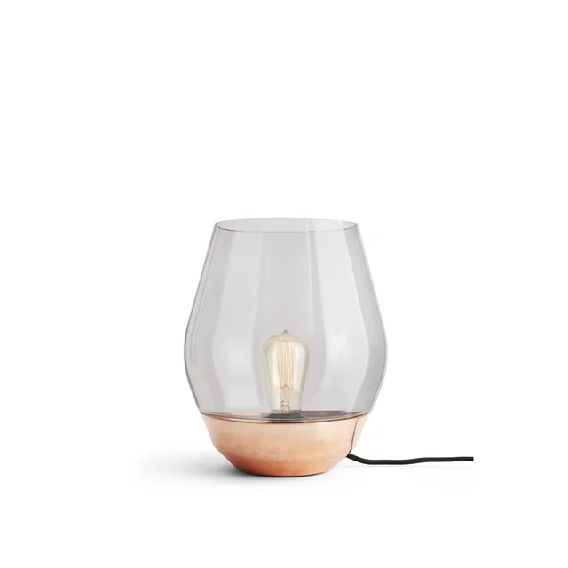 NEW WORKS Bowl Tischleuchte Rohkupfer m. Rauchigem Glasschirm