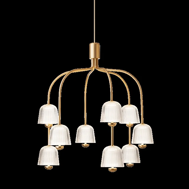 Nuura Asteea 9 Kronleuchter, Satin Messing/ Geriffelt, Klar