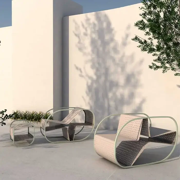 Outdoor-Metallarmstuhl FLIP von Salomé Hazan für Giacopini – Minze