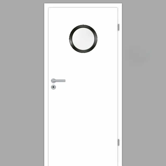 Polarweiss 03 Zimmertür mit Bullauge Schwarz – Weiß CPL RAL 9003 mit Zarge