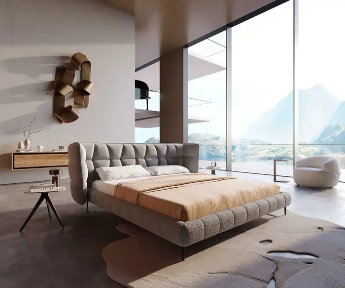 Polsterbettgestell Capujo 180×200 cm Bouclé Silbergrau