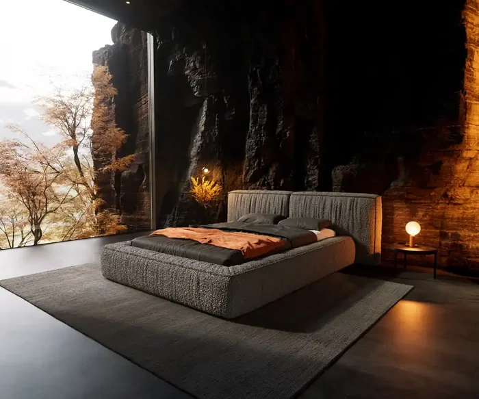 Polsterbettgestell Coperti 140×200 cm Bouclé Silbergrau