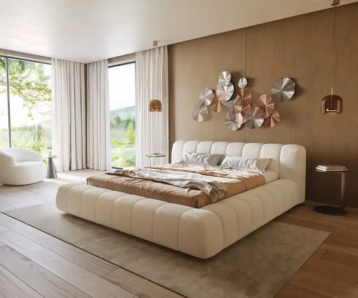 Polsterbettgestell Cutio 180×200 cm Bouclé Creme-Weiß