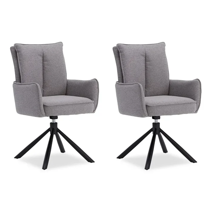 Polsterstuhl Stoff Grau 2er-Set drehbar mit Armlehnen Küche Esszimmer Büro