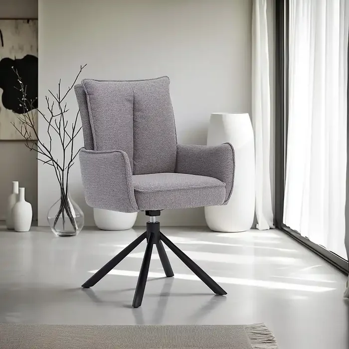Polsterstuhl Stoff Grau 4er-Set drehbar mit Armlehnen Küche Esszimmer Büro